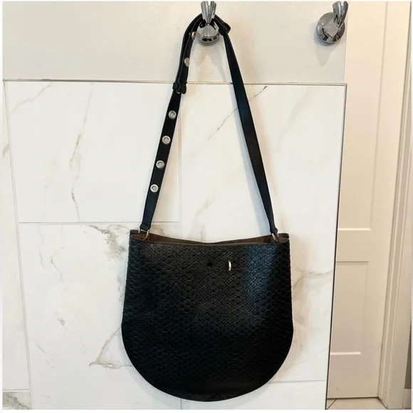 All Saints $500 Leather Python Black hobo bag- slight flaw/ call out - Picture 2 of 9